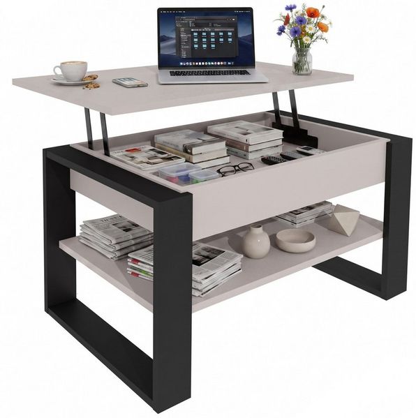 TREND WERK Couchtisch Lift-Couchtisch höhenverstellbar Sofatisch 92×55 cm mit Stauraum (verstecktem Fach Wohnzimmertisch Holz modern)