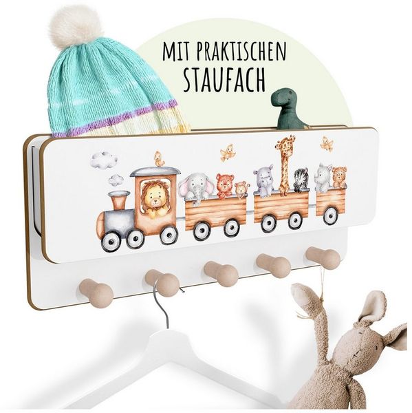 Holzura Kinderregal Kindergarderobe aus Holz mit Ablage und magnethaftendem Rahmen.