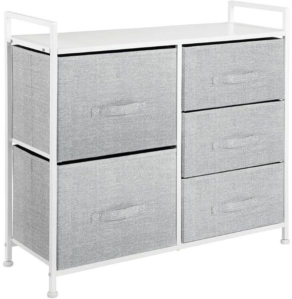 Schmaler Stoff Schrank 5 Schubladen Kommode Aufbewahrung grau/weiß 82cm mdesign