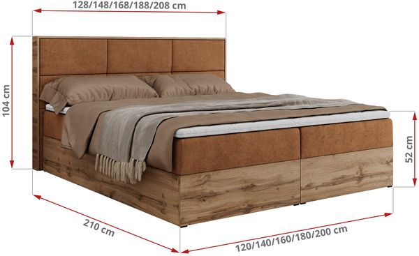 Boxspringbett mit Kopfteil und Topper, Polsterbett - ALBERO 2 - 160 x 200 cm - Orange Stoff - H4 Bild 6