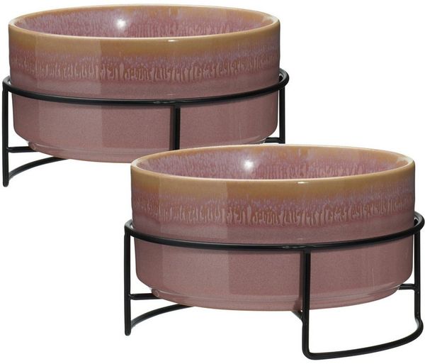 Koopman Futternapf Hundenapf Katzennapf Fressnapf 17x10cm Keramik 2er Set, Keramik, Rosa, Keramik, 1 Liter je Napf, Metall, Standsicher