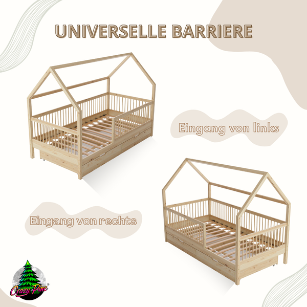 Crazy Pine 'Crazy Folly+' Hausbett mit hohem Rausfallschutz, Holz natur, 100x190 cm, mit Schublade Bild 9