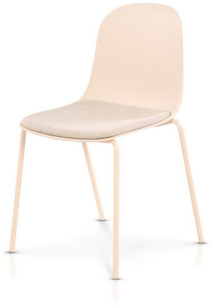 KHG Stapelstuhl Küchenstuhl Creme, bis 120 kg belastbar, Minimalistischer Stil, Stapelbar, 4-Fußgestell, Ton-in-Ton Kunststoffsitzschale gepolstert