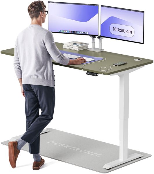 Desktronic HomePro Elektrisch höhenverstellbarer Schreibtisch 160x80cm Weiß/Grün mit Memory-Funktion, Anti-Kollisions Technologie, USB-A und USB-C-Ladeanschlüssen