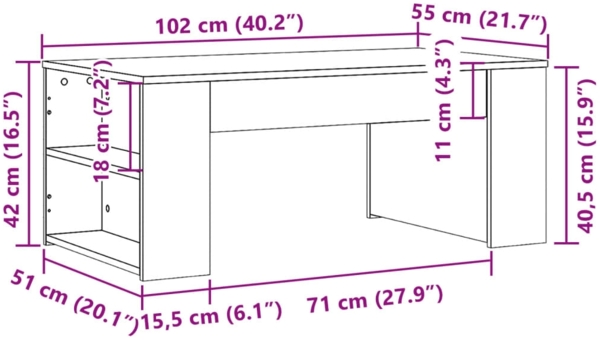 vidaXL Couchtisch Grau Sonoma 102x55x42 cm Holzwerkstoff 831859 Bild 8