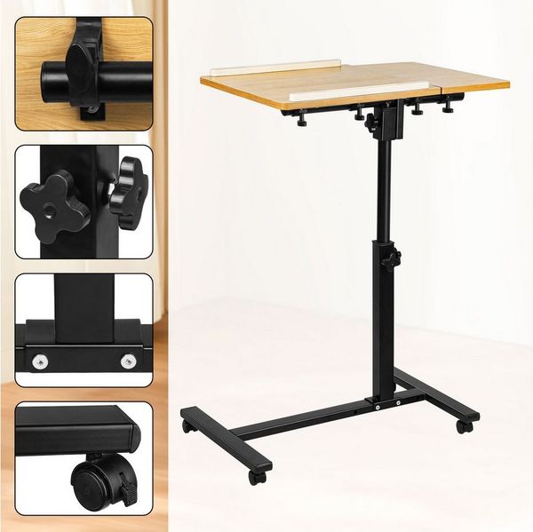 JEOBEST Beistelltisch Laptoptisch, PC Tisch für Büro, C Form mit 360° Drehfunktion, (1 St) Höhenverstellbar, Rollbar, Neigbare Tischplatte, Mausablage