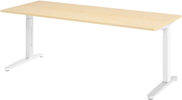 bümö manuell höhenverstellbarer Schreibtisch 200x80 in Ahorn, Gestell in weiß/alu - PC Tisch höhenverstellbar & groß, höhenverstellbarer Tisch Büro, großer Computertisch verstellbar, X20-3-WC