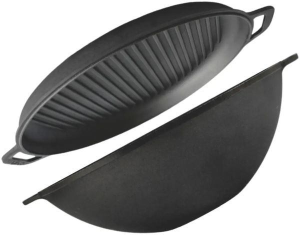 Ø36 cm Wok Gusseisen Kazan 8 L Grill-Deckelbratpfanne Asia Wokpfanne Induktion Kessel Campingtopf Kochtopf für alle Herdarten geeignet