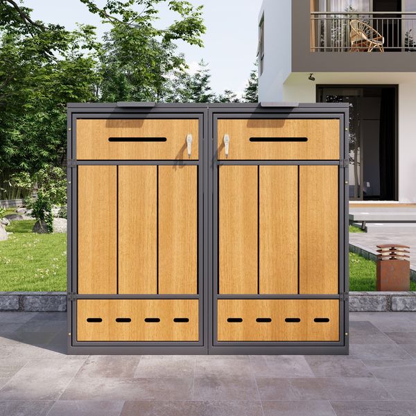 Mülltonnenbox, Mülltonnenverkleidung, 120L 240L, wetterfest, Container, Abfallbehälter, Tonnenhaus, Gartenbox, abschließbare Müllbox (2 Tonnen)