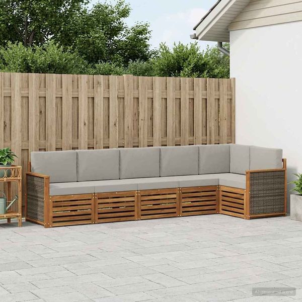 vidaXL Ecksofa Set mit Kissen 5 pcs Natürlich und Hellgrau 3384407