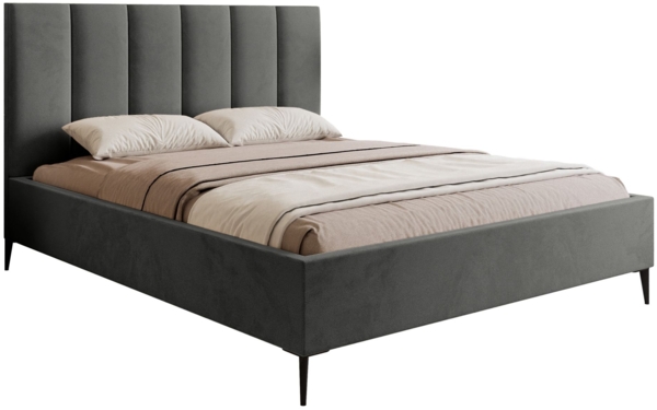 Selsey 'Masego' Polsterbett mit Bettkasten, Veloursbezug und Metallbeinen, Grau, 180x200 cm