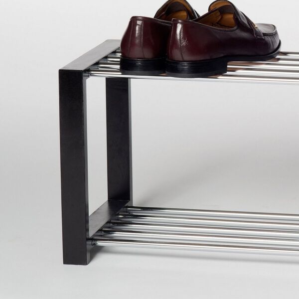 Schuhregal LUIS mit Holzrahmen in schwarz/ Stangen verchromt, ca. 80 x 32 x 30 cm