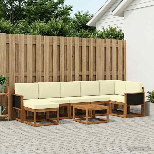 vidaXL Outdoor-Sofagarnitur mit Kissen 8 pcs Natur und Creme Polyester 3385401