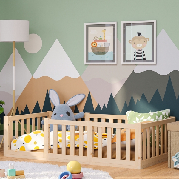 Bellabino 'Tapi' Bodenbett 80x160 cm, natur lackiert, Kiefer massiv, inkl. Lattenrost und Rausfallschutz Bild 1