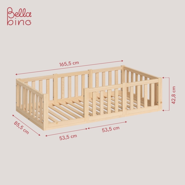 Bellabino 'Tapi' Bodenbett 80x160 cm, natur lackiert, Kiefer massiv, inkl. Lattenrost und Rausfallschutz Bild 5