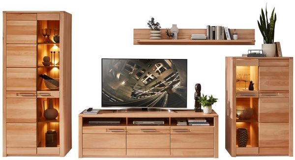 Wohnwand NATURE ONE FF80 - 4-teilig - Front Kernbuche Massivholz