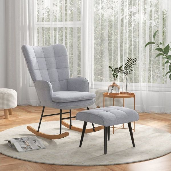 HOMCOM Schaukelsessel Schwingsessel, Wohnzimmerstuhl, mit Hocker (Schaukelstuhl mit Hocker, 2-St, bestehend aus Sessel und Hocker), Schaukelfunktion, Hocker inklusive