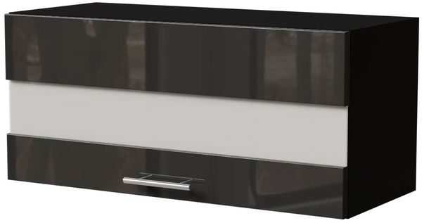 Küchenklapphängeschrank ESSEN 80x36cm Glaseinsatz Farbe: graphit Hochglanz / schwarz (ES-W4BS/80/LAM)
