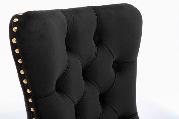 Esszimmerstuhl 2er-Set, Samt mit hoher Rückenlehne & Ziernieten, Schwarz Bild 8