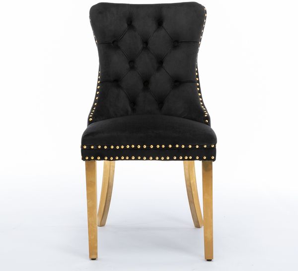 Esszimmerstuhl 2er-Set, Samt mit hoher Rückenlehne & Ziernieten, Schwarz Bild 2