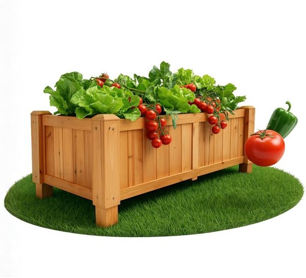 Coemo Hochbeet großes Kräuterbeet Holz mit Pflanzfolie 90 x 40 x 30 cm