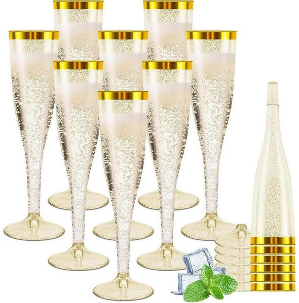 LuxusKollektion Sektglas Sektgläser Plastik 60 Stück Champagner Gläser 150ml Goldene Kante