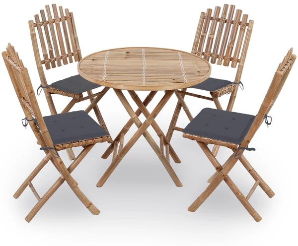 vidaXL 5-tlg. Garten-Essgruppe mit Kissen Klappbar Bambus 3063960