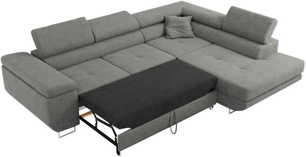 Ecksofa L-Form Couch mit Schlaffunktion und Verstellbare Kopfstützen - GUSTAW - Grau Boucle - Links Bild 4