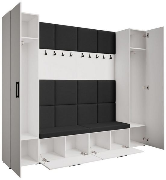 Beautysofa Garderobenschrank Garderobenschrank mit gepolsterten Paneelen MARGARET XL (mit eleganten Kleiderbügeln und komfortablen Schuhschränken) mit 2 Vertikalschränken mit Kleiderstange