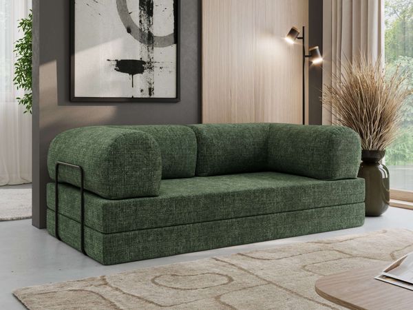 3-Sitzer Sofa ORSETTO mit Schlaffunktion, Metallrahmen, modernes Bettsofa mit HR- und T30-Schaum - Dunkelgrün Schenille grob gewebt