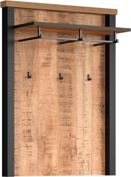 trendteam smart living - Enna - Garderobenpaneel - Mango/Schwarz - Wandgarderobe mit 1 Konstruktionsboden, 1 Kleiderstange und 3 Kleiderhaken - (BxHxT) 73 x 95 x 27 cm - moderner Landhausstil