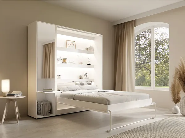 Vente-unique - RAPILI Bett Holz, Platte Weiß - B 50 cm239,2 cm x H 225,2 cm x L 209 cm