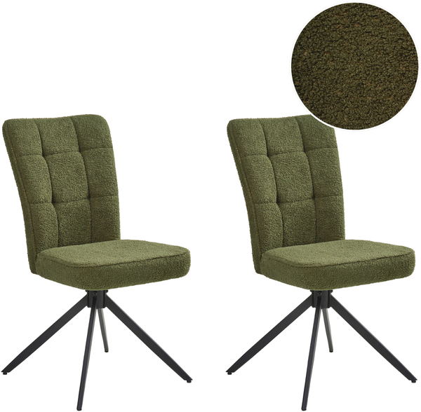 Esszimmerstuhl 2er Set drehbar RYAN Bouclé Grün