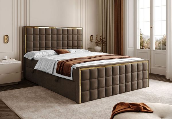 Lookway Boxspringbett ISADORA II GOLD mit zwei Bettkästen für Bettwäsche (Boxspringbett mit Topper), Breite: 140/160/180x200