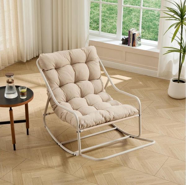 LVHOM Schaukelstuhl mit Fußstütze 75x116x82cm, wasserfestem Gestell für drinnen, draußen (8 cm integriertes Rücken-Sitzkissen, ergonomisches Design, geräuschlos & rutschfest, rostfreier Stahlrahmen, belastbar bis 130 kg), ideal für In-/Outdoor, Balkon,...