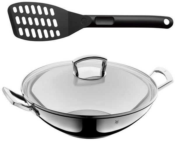 WMF Wok mit Glasdeckel 36 cm und Pfannenwender 31 cm, Set