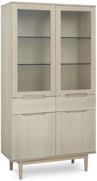 Vitrine Enimeta 190cm Eiche Whitewash - 4 Türen, 2 Schubladen, LED & Soft-Close