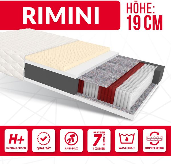 Matratze 80x200 Multipocket Taschenfederkern RIMINI 7 Zonen 19 cm H3 Latex Polyurethanschaum JERSEY Bild 5
