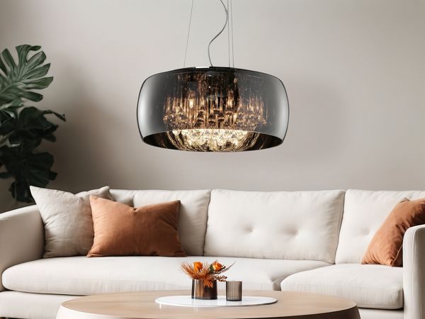 Pendelleuchte VAPORE mit Glas Chrom in Rauchglas Optik & Kristallbehang Ø 50cm