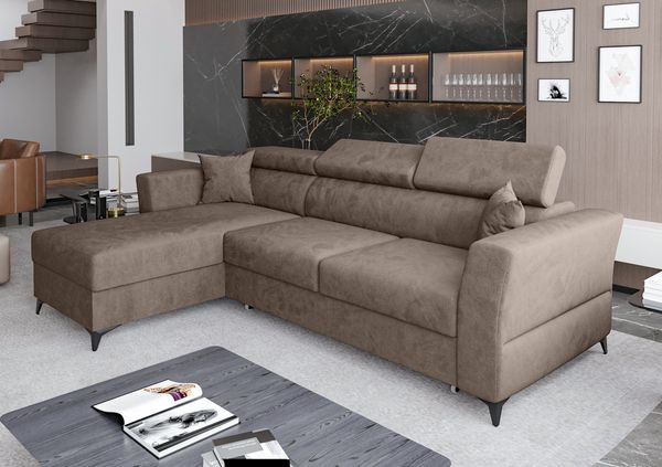 AX LIVING Ecksofa klein mit Schlaffunktion Ribella – 265 cm breit, Braun Links