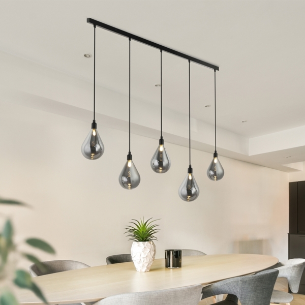 HOME DELUXE Hängeleuchte aus Glas CELIA Rauchgrau - 5-flammig