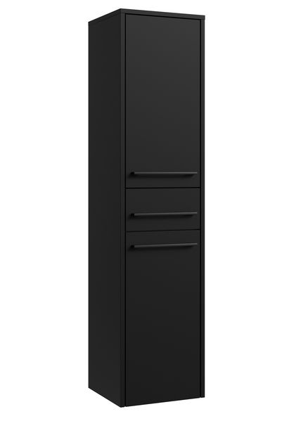 Badplaats Badezimmerschrank Florence 30 x 35 x 130 cm Schwarz Matt - Hoch Badschrank mit 2 Türen und 1 Schublade