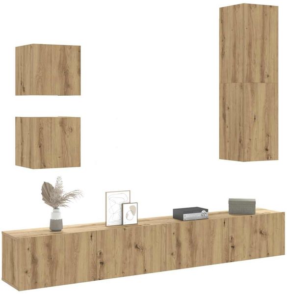 vidaXL 5-tlg. TV-Schrank-Set Wandmontage Artisan-Eiche Holzwerkstoff 3329000