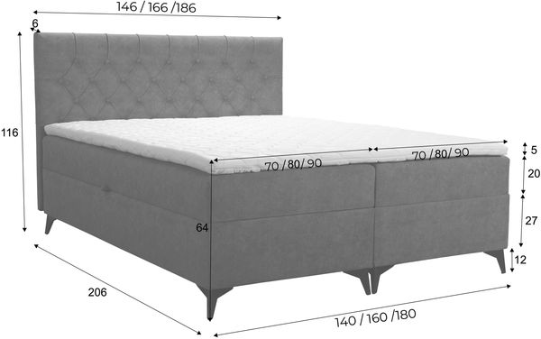 AX LIVING Boxspringbett 160x200 Palmeria Hellgrau Stauraum und Topper Bild 4