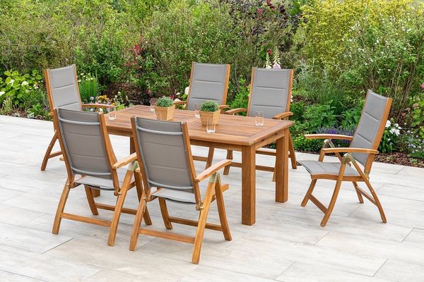 MERXX Garten-Essgruppe Acapulco, (7-tlg), 6 Stühle mit ausziehbarem Tisch