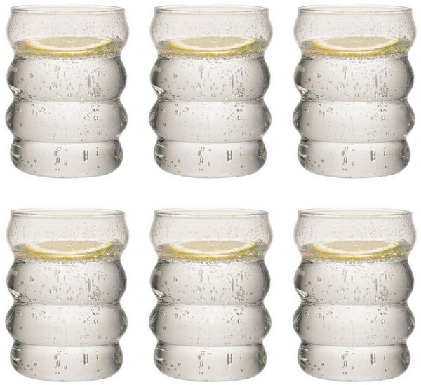 Zoha Glas Wave Getränkebecher Cocktail- 330 ml - Heißgetränke Kaffeeglas, 6-tlg, Borosilikatglas, Hitzebeständig Trinkglas Cocktailgläser Eiskaffeegläser Tee Saft