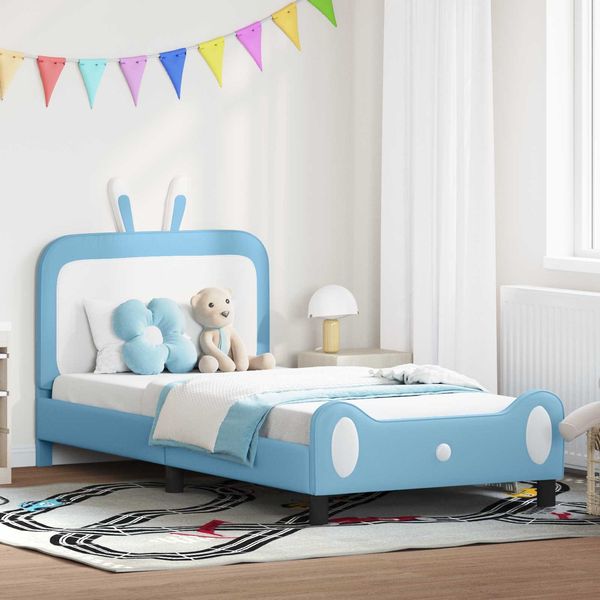 vidaXL Kinderbettgestell mit Kopfteil mit Kopfteil Blau 90 x 190 cm PU 42011094