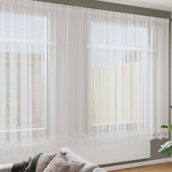 vidaXL Spitzenvorhang mit Vorhängen Floral Weiß 220 x 600 cm Polyester 4107937