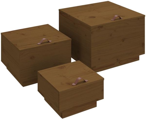 Aufbewahrungsboxen, faltbarer Korb mit Deckeln 3 Stk. Braun Massivholz Kiefer