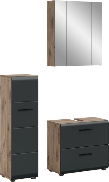 Badkombination (B/H/T: 105x185x30 cm) in schwarz matt und Nox Oak Nachbildung